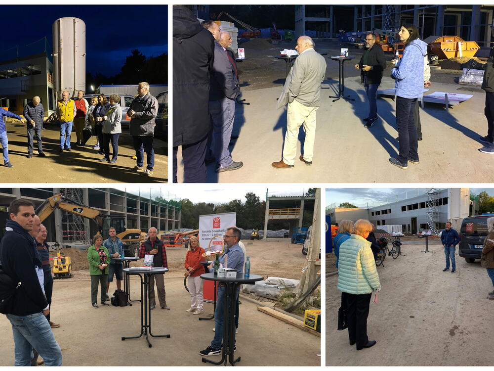 Collage mit vier Fotos der Fraktionen auf der Baustelle, die bei VarioPark zu Besuch waren